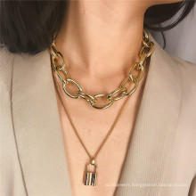 ins style double-layer hip-hop necklace cool personality cool heart lock pendant exaggerated thick chain necklace